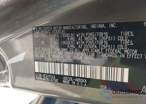 2005 Toyota Tundra Sr5 V8 from USA, damaged, VIN 5TBRT34185S460765